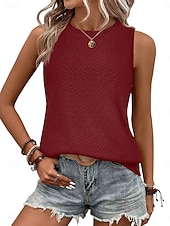 economico Top e canotte da donna-Per donna Maglietta Canotta Patchwork Traforato Tinta unica Moda Elegante Classico Senza Maniche Girocollo Top lunghi Quotidiano Uscire Weekend Bianco Rosa Vino Azzurro cielo Estate Primavera