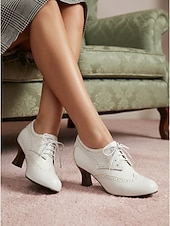 levne Retro styl 50. let-Dámské vintage černobílé oxfordské boty z 50. let - klasické dvoubarevné sedlové brogy se šněrováním na retro párty a swingový tanec &amp;preppy denní nošení