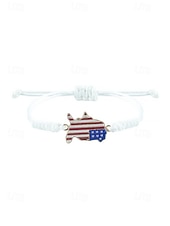 cheap Accessories-Unisex Alloy &amp; Polyester Adjustable USA Flag Bracelet, Multi-Color Patriotic Charm Rope Bracelet for America 250th Anniversary, Independence Day, Casual Wear, Travel and Vacation Styling