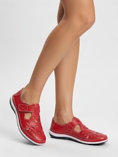 preiswerte Ballerinas für Damen-Rote, atmungsaktive Damen-Freizeitschuhe mit Lochmuster und weiter Passform – ideal für Alltag, Outdoor-Aktivitäten und Reisen.
