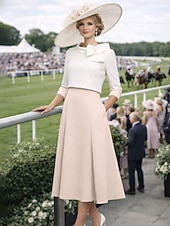 abordables Ensembles de robes pour maman-Deux Pièces Longueur cheville Robe d'invité de mariage Robe de Mère de Mariée  Manche 3/4 Bijoux Élégant robe demoiselle d honneur Église Satin Extensible Jupes à veste courte avec Noeud(s)