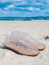 abordables Ballerines femme-Ballerines noires chics en plastique pour femmes - chaussures d'eau respirantes à structure ajourée et semelle souple, idéales pour les vacances à la plage et les promenades en bord de mer. &amp;tenues