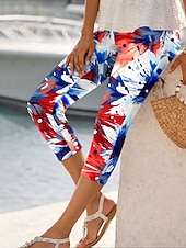  Női Pamutszövet nadrág Leggingek Szabadság Divat Utcai sikk Capris Magas derékPantsAmerikai függetlenség napja Grafika Amerikai zászló Nyomtatott Mokaszinok Mekano Kényelmes Nyúlós Napi Szabadtéri