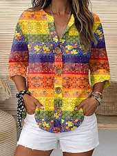 abordables Blusas Florales-Mujer Blusa Estampado Floral Graphic Elegante Vintage Casual Manga 3/4 Cuello Barco Tops regulares Diario Festivos Ropa de vacaciones Azul Piscina Amarillo Morado Naranja Verano Primavera