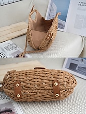 billiga Rese- och semesterväskor-Damväska i vävd stråaxelrem, beige och khakifärger, lätt sommarväska med justerbar rem, bohemisk chic-stil, perfekt för semester, resor och vardagsbruk