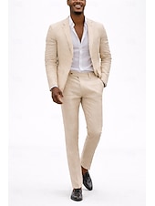 cheap Wedding Suits-Men's Linen Suits Beach Wedding White Sky Blue Spring &amp; Summer Suit Notch Lapel Formal Solid Colored Slim Fit 2 Piece Single Breasted Two-buttons