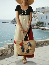 economico Abiti a Strisce e Geometrici-Per donna Abito maxi Vestito Casual Vintage Quotidiano All'aperto Spiaggia Vestibilità comoda Geometrico Manica Corta Girocollo Giallo Rosa Arancione Cachi Estate Primavera