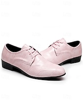 levne Derby boty-Pánské růžové společenské boty s reliéfním vzorem krokodýla, svršek z umělé kůže na šněrování, moderní módní styl, ideální pro trendy muže na svatby a akce