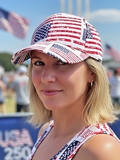  Patriotyczna damska czapka baseballowa z poliestru, z nadrukiem flagi USA w wielu stylach, regulowana, idealna na 250. rocznicę USA, Dzień Niepodległości i na co dzień.