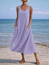 abordables Vestidos-Mujer Vestido maxi Vestido de cambio Vestido de verano Casual Diario Holgado Plano Sin Mangas Cuello Barco Azul Piscina Negro Blanco Verde Claro Verano Primavera Otoño