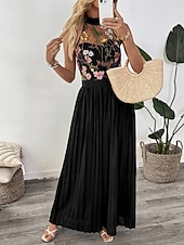 economico tute da festa-Per donna Normale Tuta Elegante Floreale Senza Maniche Gamba larga All'americana Pizzo Patchwork Feste Streetwear Vestibilità regolare Nero Estate