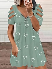 cheap White Casual Dresses-Women's Mini Dress Casual Dress Print Dress Elegant Fashion Modern Outdoor Vacation Going out Loose Fit Heart Short Sleeve V Neck Blue White Purple Green Summer Spring