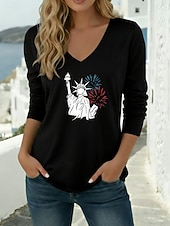 cheap Independence Day Top-American Independence Day Women's T Shirt Long Cotton Top Tee Top Print Graphic Stylish Classic Casual Long Sleeve V Neck Regular Tops Daily Going out Weekend Blue Black White Red Green Spring Fall