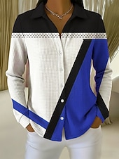  Femmes Chemise gaufrée Chemisier Boutons Imprimé Géométrique Vacances Quotidien Élégant manche longue Col de chemise Hauts Réguliers Quotidien Extérieur Fête Bleu Blanche Violet Orange Vert Ét
