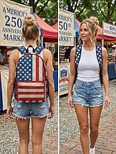  תרמיל גב יוניסקס עם הדפס פוליאסטר, עיצוב דגל אמריקאי וינטג', קיבולת גדולה, עמיד, אידיאלי ליום השנה ה-250, יום העצמאות, נסיעות יומיומיות ושימוש חיצוני