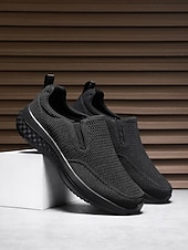 voordelige Heren-Grijze gebreide instapsneakers voor heren – lichtgewicht casual schoenen voor eiland- en cruisevakanties, ademende schoenen voor op reis en in resorts.