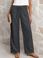 tanie Statki-Damskie Lniane spodnie Spodnie Spodnie codzienne Letnie spodnie Urlop Moda Podstawowy Pełna długość Średia talia Równina Ściągana na sznurek Elastyczny pas Prosta noga Lekki Oddychający Nieelastyczny