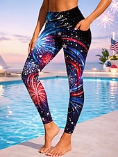 cheap Yoga Leggings &amp; Tights-Independence Day American National Day American Independence Day Women's Casual leggings Gym Leggings Leggings Pockets Stamp Duty Patchwork Pilates Gym Fitness Pants Leggings Star Red / black Dark
