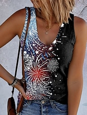 Amerikanischer Unabhängigkeitstag Damen Tank Top Druck Grafik Flagge Vintage Tropisch Stilvoll Ärmellos V Ausschnitt Normale Oberteile Täglich Schwarz Weiß Beige Sommer Frühling