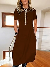 preiswerte Weiße Freizeitkleider-Damen Midikleid Weißes Kleid Elegant Mode Modern Outdoor Urlaub Ausgehen Normale Passform Einfach Kurzarm Rundhalsausschnitt Schwarz Weiß Burgunderrot Marineblau Sommer Frühling Herbst