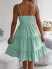 cheap Plain Dress-Women's Knee Length Dress Sundress Casual Dress Slip Dress Elegant Fashion Modern Outdoor Vacation Going out Regular Fit Plain Sleeveless Straps Black Yellow Pink Purple Summer Spring