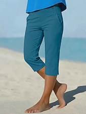 preiswerte Einfarbige Leggings-Damen Caprihose Stoffhosen Gemütliche Leggings Urlaub Basic Lässig Wadenlang Natürliche Taille Einfach Seitentaschen Geteilt Bequem Komfort Atmungsaktiv Hohe Elastizität Urlaub Yoga Straße Navy-Blau
