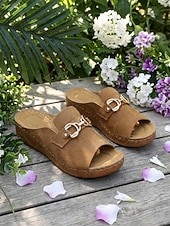 cheap Slide Sandals-Women's Yellow Open-Toe Mule Slides with Chain – Comfortable Casual Sandals for Daily, Garden Wear and Travel Wear