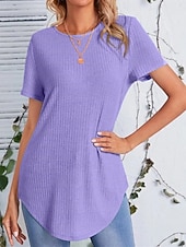 abordables T-shirt uni-Femmes T-shirt Couleur Unie Mode Classique Occasionnel Manche Courte Col ras du cou Hauts Longs Quotidien Sortir Week-end Noir Violet Claire Chameau Bleu clair Été Printemps