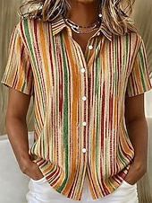  Damen Shirt Kurzarm Grafik Geometrisch Gestreift Vintage Tropisch Stilvoll Shirt Kragen Reguläre Tops Täglich Salbeigrün Pink Lila Orange Grün Sommer Frühling