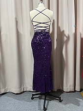 abordables Vestidos de lentejuelas-Mujer Vestido maxi Vestido de Lentejuelas Vestido de Fiesta Vestido Cóctel Vestido lencero Elegante Moda Moderno Fiesta de Noche Fiesta Boda Ajuste regular Plano Sin Mangas Correa de espagueti