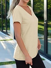 economico T-shirt semplice-Per donna Maglietta Semplice Moda Elegante Classico Manica Corta Scollo a V Top Regolari Quotidiano Uscire Weekend Bianco Rosa Vino Blu marino Albicocca Estate Primavera