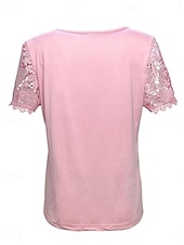 economico Top in Pizzo-Per donna Camicia Blusa Top in pizzo Pizzo Semplice Elegante Classico Moderno Manica Corta Girocollo Top Regolari Quotidiano Ferie Uscire Blu Nero Bianco Rosa Rosso Estate Primavera