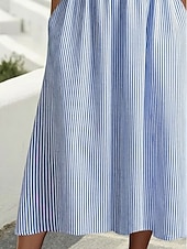  Femmes Robe Midi Robe Décontractée Robe en Coton Robe trapèze Mode Moderne Quotidien Vacances Fête Coupe régulière Rayé Manche 3/4 Col ras du cou Bleu clair Été Printemps