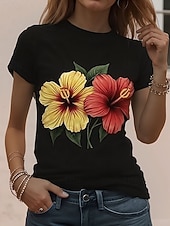  בגדי ריקוד נשים חולצה קצרה דפוס גראפי חיה צמחים וינטאג' מסוגנן קלסי שרוולים קצרים צווארון עגול קצר צווארון עגול חולצות רגילות יומי סוף שבוע שחור לבן צהוב ורוד מסמיק אדום ולבן קיץ אביב