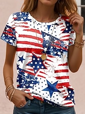 preiswerte Unabhängigkeitstag Top-Amerikanischer Unabhängigkeitstag Damen T Shirt Druck Grafik Stern Vintage Stilvoll Klassisch Kurzarm Rundhalsausschnitt Normale Oberteile Täglich Rote Purpur Orange Grün Sommer Frühling