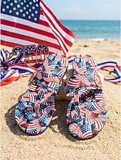  Patriotische Zehentrenner für Damen zum 250. Jahrestag der USA – Zehentrenner mit Sternen- und Streifenmuster und goldener Schnalle für den Unabhängigkeitstag 2026 und Strandurlaube &Sommerparaden
