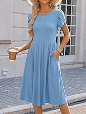ieftine Rochie albă-Pentru femei Rochii Midi Rochie casual Rochie A line Elegant Modă Modern În aer liber Vacanță Ieșire Fit regulat Simplu Manșon scurt În V Negru Vișiniu Mov Trifoi Vară Primăvară