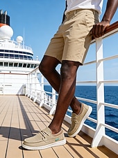 abordables Hombres-Mocasines beige para hombre: calzado informal para islas y cruceros, calzado ligero y cómodo para el verano, ideal para viajes y vacaciones.