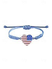cheap Accessories-Unisex Alloy &amp; Polyester Adjustable USA Flag Bracelet, Multi-Color Patriotic Charm Rope Bracelet for America 250th Anniversary, Independence Day, Casual Wear, Travel and Vacation Styling