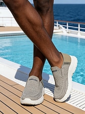 abordables Hombres-Zapatillas deportivas de punto sin cordones para hombre – calzado informal para islas y cruceros, ligero y transpirable, ideal para viajes y vacaciones.