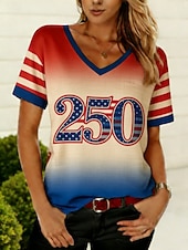  Giorno dell'Indipendenza Americana Per donna Maglietta Stampato Grafico Bandiera Elegante Classico Casual Manica Corta Scollo a V Top Regolari Quotidiano Uscire Weekend Blu Rosso Rosso / blu Estate
