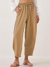 abordables Pantalones de pierna recta-Mujer Chinos Corte Recto Vacaciones Moda Ropa de calle Hasta el Tobillo Alta cintura Plano Bolsillo Cintura elástica Confortable Comodidad Suave Elástico Diario Exterior Calle Ejército verde Azul