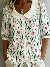 preiswerte Blumenblusen-Damen Hemd Boho-Hemd Blumen Elegant Bohemien Täglich Strandbekleidung Urlaubskleidung Blau Weiß Purpur Rosa Leicht Blau Sommer Frühling