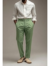 abordables Smokings et costumes-Pour des hommes Coton Lin Dress Pants works Pantalon décontracté Quotidien Affaires Mode Occasionnel Blanche Marine foncé Vert Sauge Couleur Unie Coupe régulière Long Non Elastique