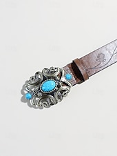 olcso Női öv-női bohém műbőr türkiz öv, fekete és barna western vintage deréköv gravírozott pánttal és díszes csattal hétköznapi viseletre, utazáshoz, nyaraláshoz és üdülőhelyi stílushoz