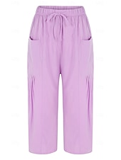 Недорогие Роскошные брюки-Жен. Широкие Льняные брюки Штаны Чино Отпуск Мода Классический Полная длина Нормальная Полотняное плетение Кулиска Плиссировка Карман Комфорт Легкость Дышащий Неэластичная