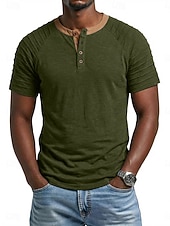 お買い得  カジュアルヘンリーTシャツ-男性用 ヘンリーシャツ Tシャツ 半袖 パッチワーク ファッション デザイナー カジュアル フリル ボタン ヘンリー カジュアル 日常 アウトドア 夏 春 オールシーズン ロイヤルブルー ヘンリーTシャツ