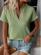 economico T-shirt semplice-Per donna Maglietta A strisce Semplice Moda Elegante Classico Manica Corta Scollo a V Top Regolari Quotidiano Uscire Weekend Blu Verde salvia Bianco Rosa Verde Estate Primavera