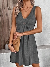 economico Vestito bianco-Per donna Mini Abito Abito a trapezio Abito Estivo Casual Quotidiano Vestibilità regolare Semplice Senza Maniche Scollo a V Blu Nero Verde Grigio Estate
