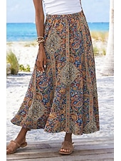 economico Gonne grafiche-Per donna Gonna da vacanza Elegante Bohemien Vintage Casual Maxi Vita Alta Gonne Floreale Grafico Paisley Tasca Stampato Inelastico Quotidiano Spiaggia Blu blu navy Rosso Estate